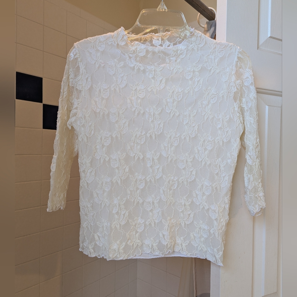 NWOT White Floral Lace Mesh Top SIZE S